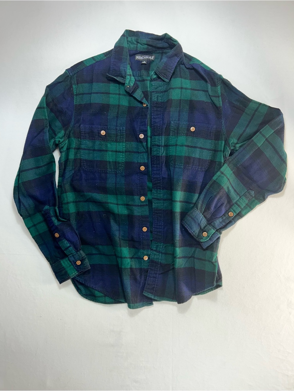 J. Crew Mercantile - Women's Green & Navy Plaid Flannel Shirt - Medium